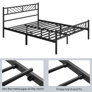 Minimalist Metal Slatted Bed Platform with Arrow Design Headboard Black / King (5')