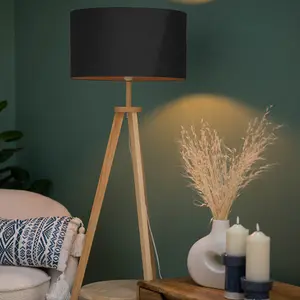 ValueLights Morrigan Modern Light Wood Tripod Design Floor Lamp Base with Storage Shelf