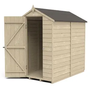 Forest Garden Overlap 6x4 ft Apex Wooden Pressure treated Shed with floor (Base included) - Assembly service included