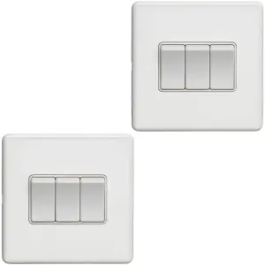 2 PACK 3 Gang Triple Light Switch SCREWLESS MATT WHITE 2 Way 10A Slim Rocker