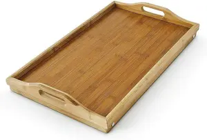 Bamboo Food Serving TV Tray with Handles Portble and Folding Legs Dinner Breakfast Lap Table Mat