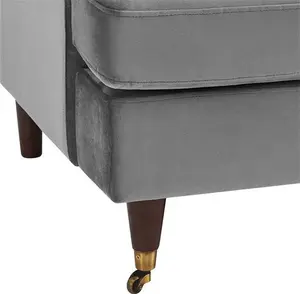 Brigette 3-Seater Grey Velvet Sofa With Antique Brass Castor Legs - Daals - Sofas