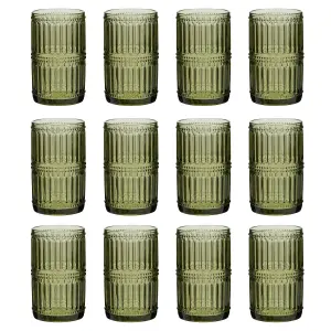 Set of 12 Luxury Green Tall Highball Drinking Glass Tumblers 500ml