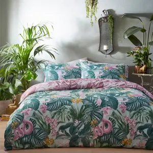 Cotton Blend Floral Duvet Cover Set with Pillowcases Double - 2 Standard Pillowcases