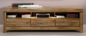 TV Cabinet Stand Unit 3 Drawer Modern LED Light 200cm Wide Long Oak Effect Gent