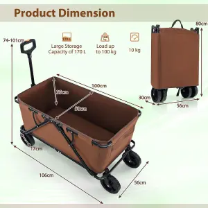 Costway Collapsible Foldable Wagon Heavy-Duty Wagon Cart w/ Adjustable Handlebar