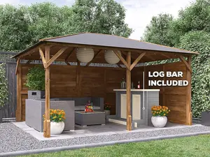 Dunster House Garden Bar Gazebo 4m x 3m Utopia Heavy Duty Garden Shelter with Log Bar Included