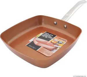 Non Stick Copper Effect Ceramic Coated Grill Pan Stainless Steel 24Cm