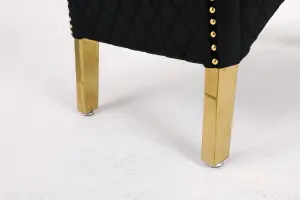 A Pair of Velvet Dining Chairs with Golden Legs in Black