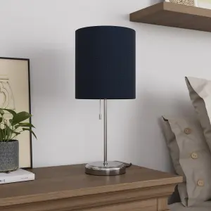 GoodHome Penistone Straight Brushed Navy Chrome effect Table lamp