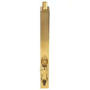 Lever Action Flush Door Bolt with Flat Keep Plate 305mm x 20mm Polished Brass