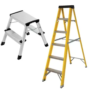 Excel Heavy Duty Fiberglass 5 Tread Ladder with 2 Step Hop Up Ladder