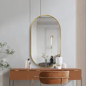 Gold Wall Mounted Oval Bathroom Framed Mirror Vanity Mirror W 400 x H 700 mm