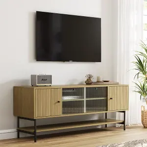 Metal Leg Wooden TV Stand with Ample Storage Space