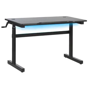 Gaming Desk With Cable Management Hole With RGB LED Lights Adjustable Height Black DURBIN