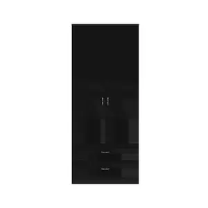 Brendle 2 Door 2 Drawer Combi Wardrobe - High Gloss Front, Soft Close Doors, Polished Metal Handles Black