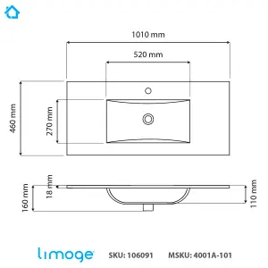 4001A Ceramic 100cm x 45cm Thin-Edge Inset Basin with Scooped Bowl