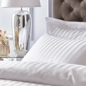 300 Thread Count Cotton Satin Stripe Duvet Cover Set White / Single  - 1  Standard Pillowcase