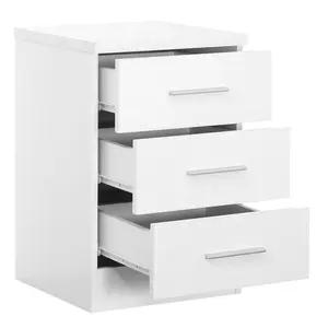 Eva 3 Drawer Bedside Table Matt White/Gloss White