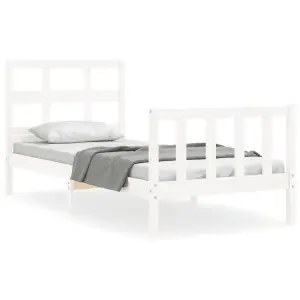 Berkfield Bed Frame with Headboard White Single Solid Wood