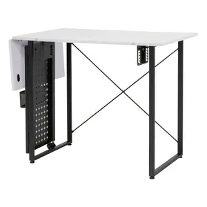 Sewing Online Sewing Table with Fold-out Storage Panel, White/Black Legs