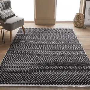 Black Outdoor Rug, Geometric Stain-Resistant Rug For Patio Decks, 3mm Modern Outdoor Luxurious Area Rug-190cm X 290cm