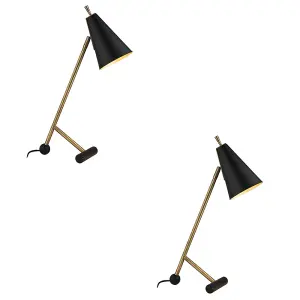 2 PACK Antique Brass & Matt Black Task Lamp - Modern Adjustable Table Desk Light