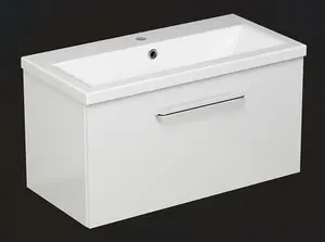 Aquarius Vault 800MM Single Drawer Vanity Unit and 1TH Basin Gloss White