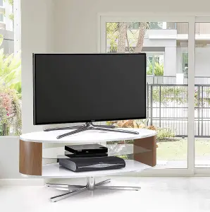 MDA Designs Orbit 1100WWA Gloss White TV Stand with Walnut Elliptic Sides for Flat Screen TVs up to 55"