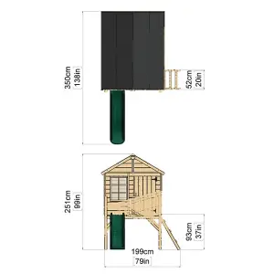 Rebo 5FT x 5FT Childrens Wooden Garden Playhouse on Deck + 6ft Slide - Partridge Green