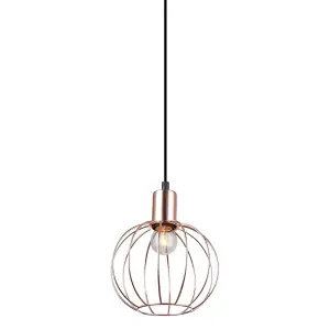 Luminosa Industrial And Retro Hanging Pendant Black 1 Light  with Copper Shade, E27