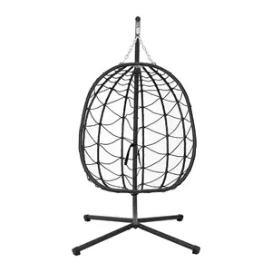 100cm W x 100cm D x 195cm H Black Hanging Chair with Stand and Dark Grey Cushion