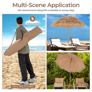 Costway 170cm Thatched Tiki Umbrella Hawaiian Beach Umbrella Push Button Tilt