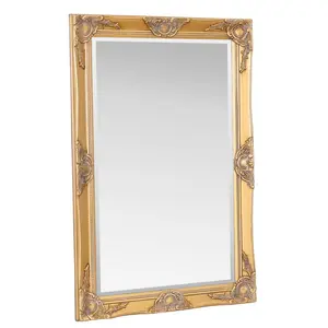 Villanova Solid Wood Flat Wall Mirror Antique Gold / 90cm H x 60cm W