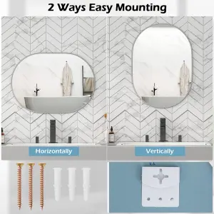 COSTWAY Oval Bathroom Mirror 70 x 50 cm Wall Mounted Make Up Vanity Mirror