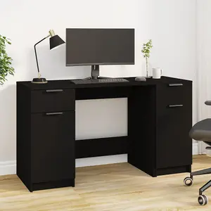 Berkfield Desk with Side Cabinet Black Engineered Wood