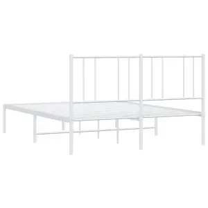 Berkfield Metal Bed Frame with Headboard White 140x190 cm