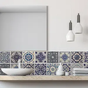 24 Pieces 15x15cm Malaga Spanish Blue Tile Stickers