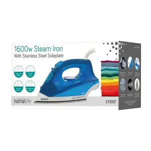 HomeLife 'Crest' 1600w Steam Iron - Stainless Steel Soleplate