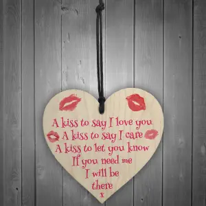 Red Ocean A Kiss To Say I Love You Wooden Heart Hanging Sign Gift Wedding Valentines Day