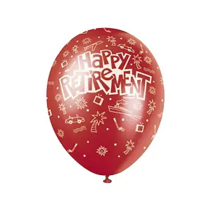 Unique Party Happy Retirement Latex Pearlised Balloons (Pack of 5) Red/White (One Size)