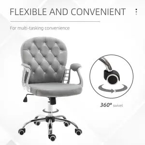 Vinsetto Office Chair Ergonomic 360 degree Swivel Diamante Tufted Home Work Velour Padded Base 5 Castor Wheels Grey