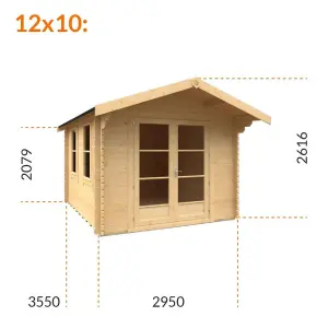 12ft x 10ft (3550mm x 2950mm) Horsforth "The Topeka" 28mm Log Cabin With 2 Opening Windows