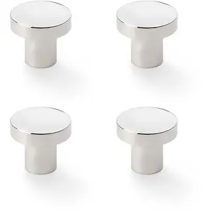 4 PACK - Slim Round Door Knob - Polished Nickel 30mm Modern Cupboard Cabinet Pull Handle