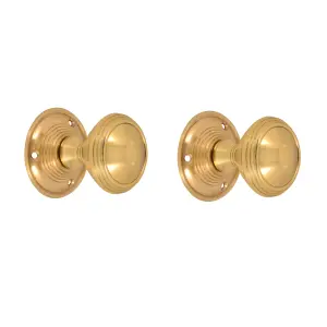 Polished Brass Round Door knob (Dia)55.66mm, Pair