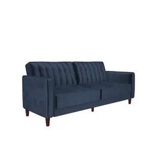 Pin tufted transitional Sofa Bed velvet blue