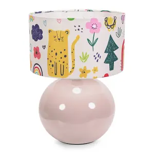 ValueLights Bosco Stone Natural Ceramic Table Lamp with Doodle Drum Shade - LED Bulb Included