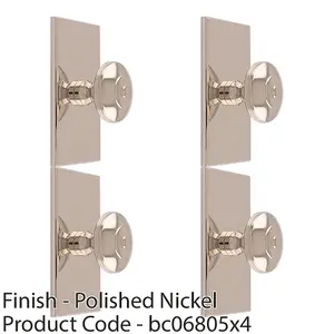 4 PACK - 32mm Round Cabinet Door Knob & 76x40mm Matching Backplate Polished Nickel Handle