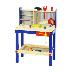 Wooden Toy Work Station With Tools And 34 Building Pieces - Little Carpenters Workbench Colourful Tool Bench