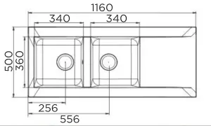 Liquida EW20BL 2.0 Bowl Composite Reversible Inset Black Kitchen Sink With Waste